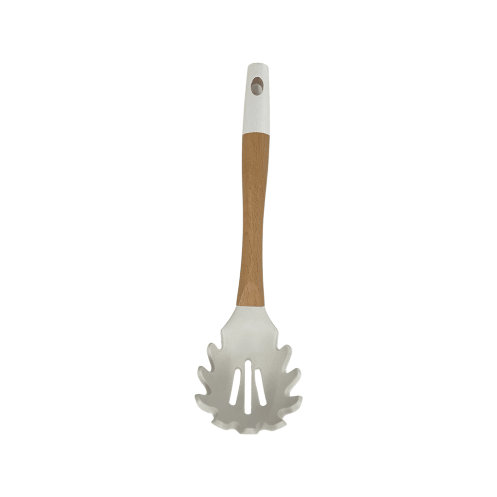 Tessie & Jessie - Silicone Spaghetti Spoon With Wooden Handle - White - 35x8cm - 520008095