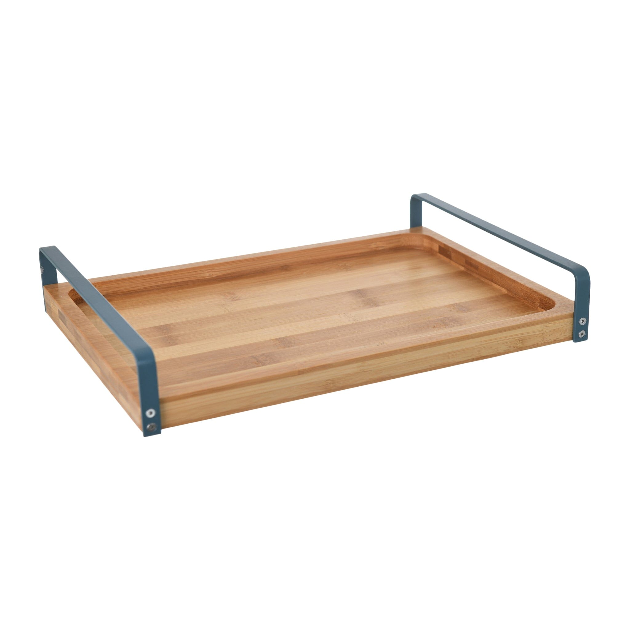 O'lala - Rectangular Wooden Tray With Metal Handle - Petroleum Blue - 24x34cm - 520008170