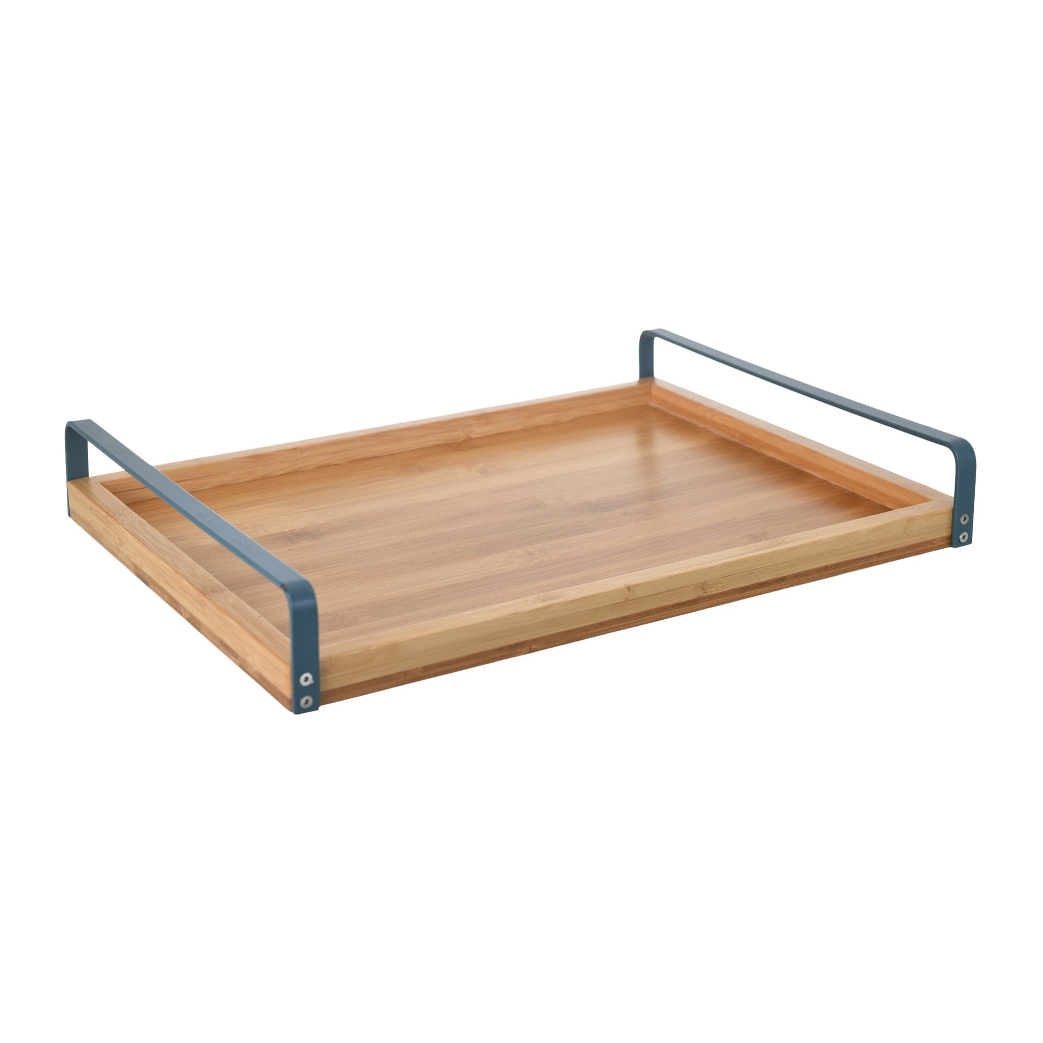 O'lala - Rectangular Wooden Tray With Metal Handle - Petroleum Blue - 28x38cm - 520008172