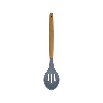 Cook Style - Silicone Kitchen Food Spoon Skimmer With Wooden Handle - Grey - 35x8cm - 520008232