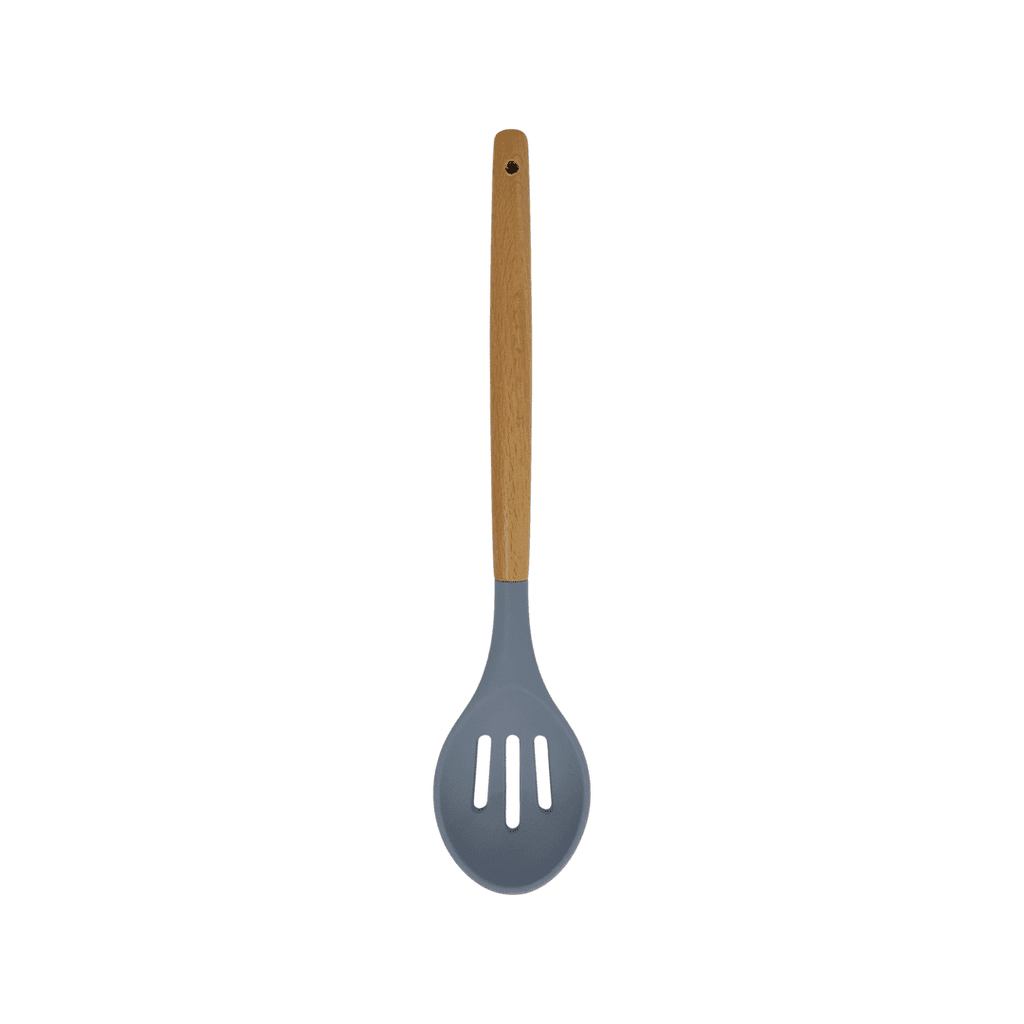 Cook Style - Silicone Kitchen Food Spoon Skimmer With Wooden Handle - Grey - 35x8cm - 520008232
