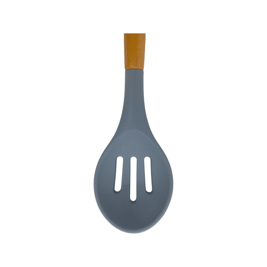 Cook Style - Silicone Kitchen Food Spoon Skimmer With Wooden Handle - Grey - 35x8cm - 520008232