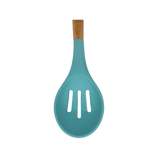 Cook Style - Silicone Kitchen Food Spoon Skimmer With Wooden Handle - Mint Green - 35x8cm - 520008233