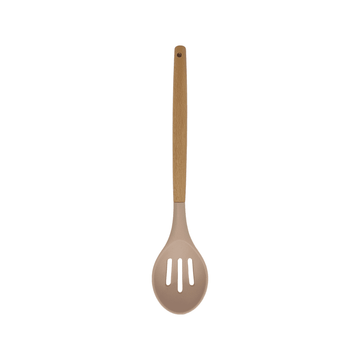 Cook Style - Silicone Kitchen Food Spoon Skimmer With Wooden Handle - Beige - 35x8cm - 520008234