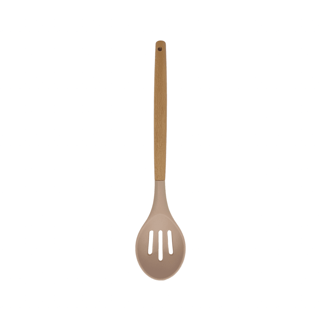 Cook Style - Silicone Kitchen Food Spoon Skimmer With Wooden Handle - Beige - 35x8cm - 520008234