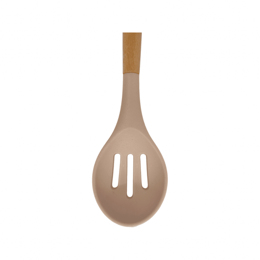 Cook Style - Silicone Kitchen Food Spoon Skimmer With Wooden Handle - Beige - 35x8cm - 520008234