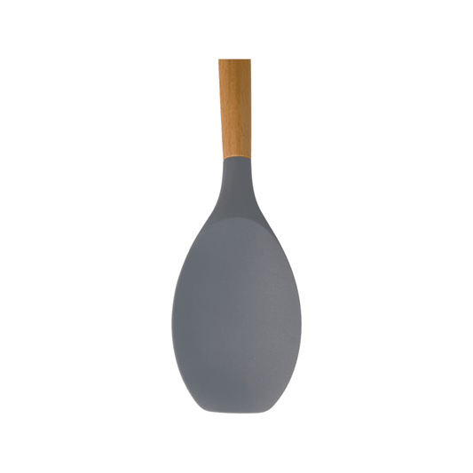 Cook Style - Silicone Kitchen Food Spoon Skimmer With Wooden Handle - Grey - 35x8cm - 520008238