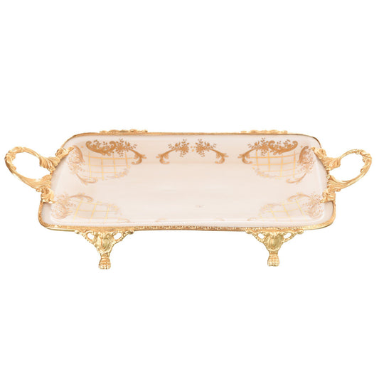 Caroline - Imperial Rectangular Tray with Gold Plated Handles & Legs - Beige & Gold - 46x25cm - 58000556