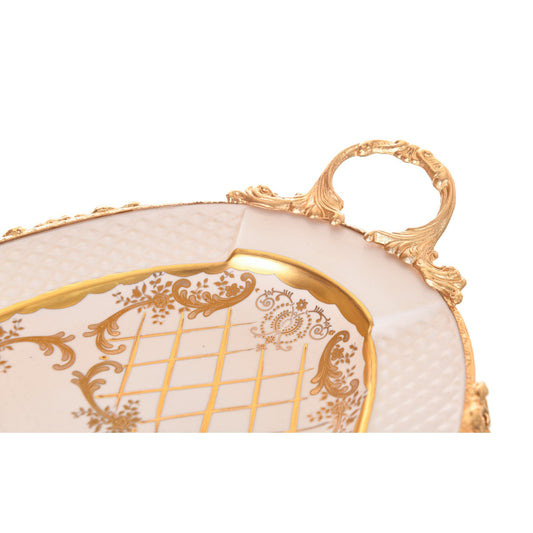 Caroline - Imperial Oval Tray with Gold Plated Handles & Legs - Beige & Gold - 45x28cm - 58000576