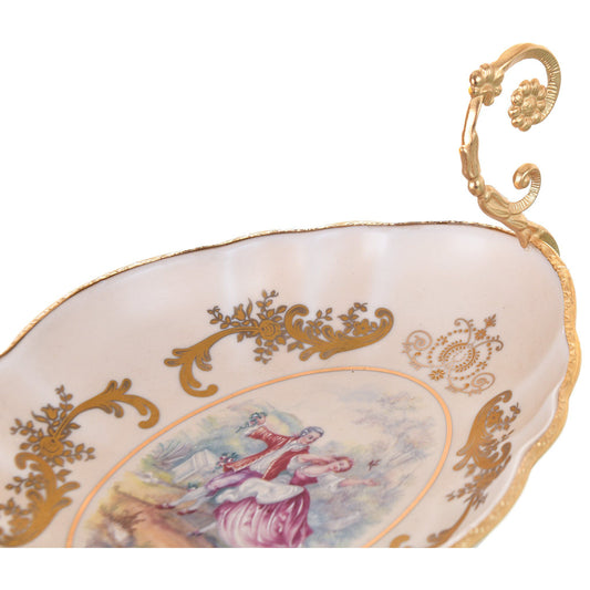 Caroline - Oval Plate with Base - Romeo & Juliet - Beige & Gold & White - 19x29x21cm - 58000587
