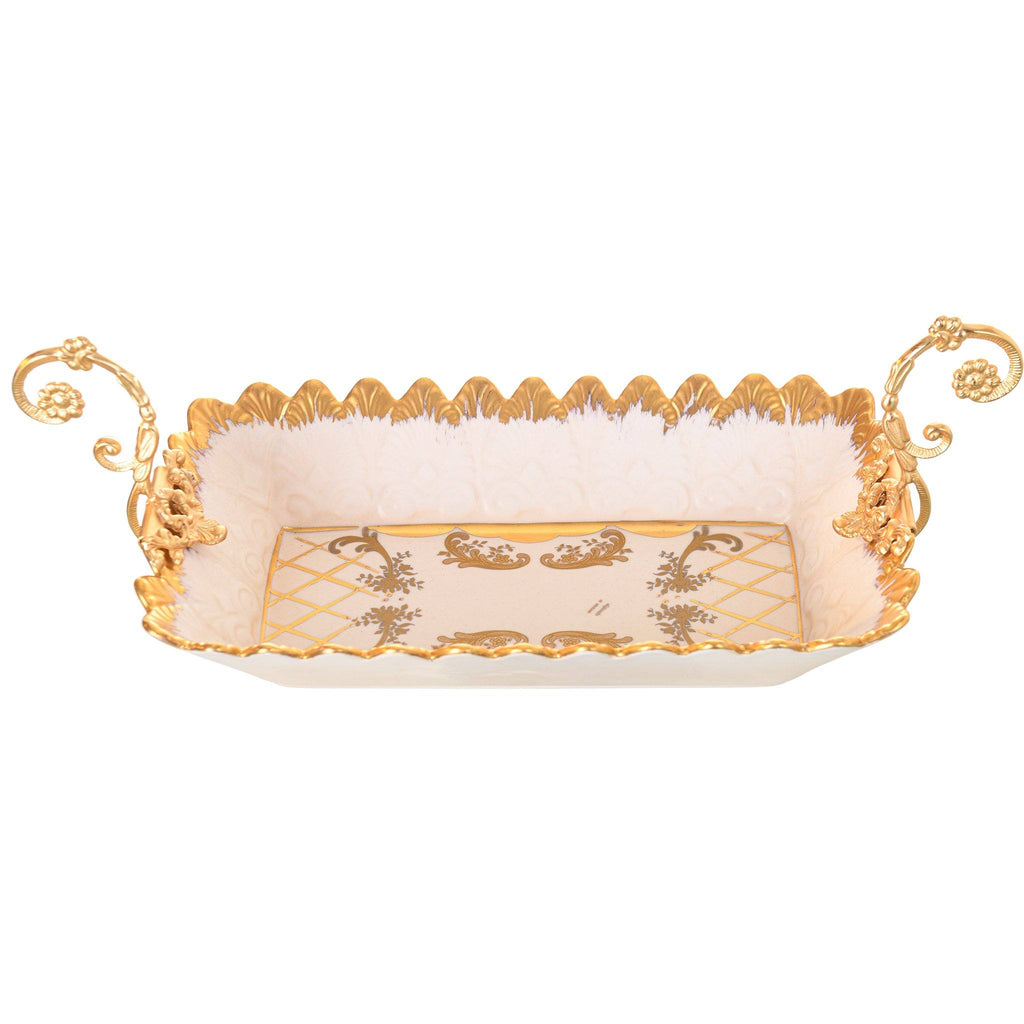 Caroline - Imperial Rectangular Plate with Gold Plated Handles - Beige & Gold - 39x18cm - 58000616