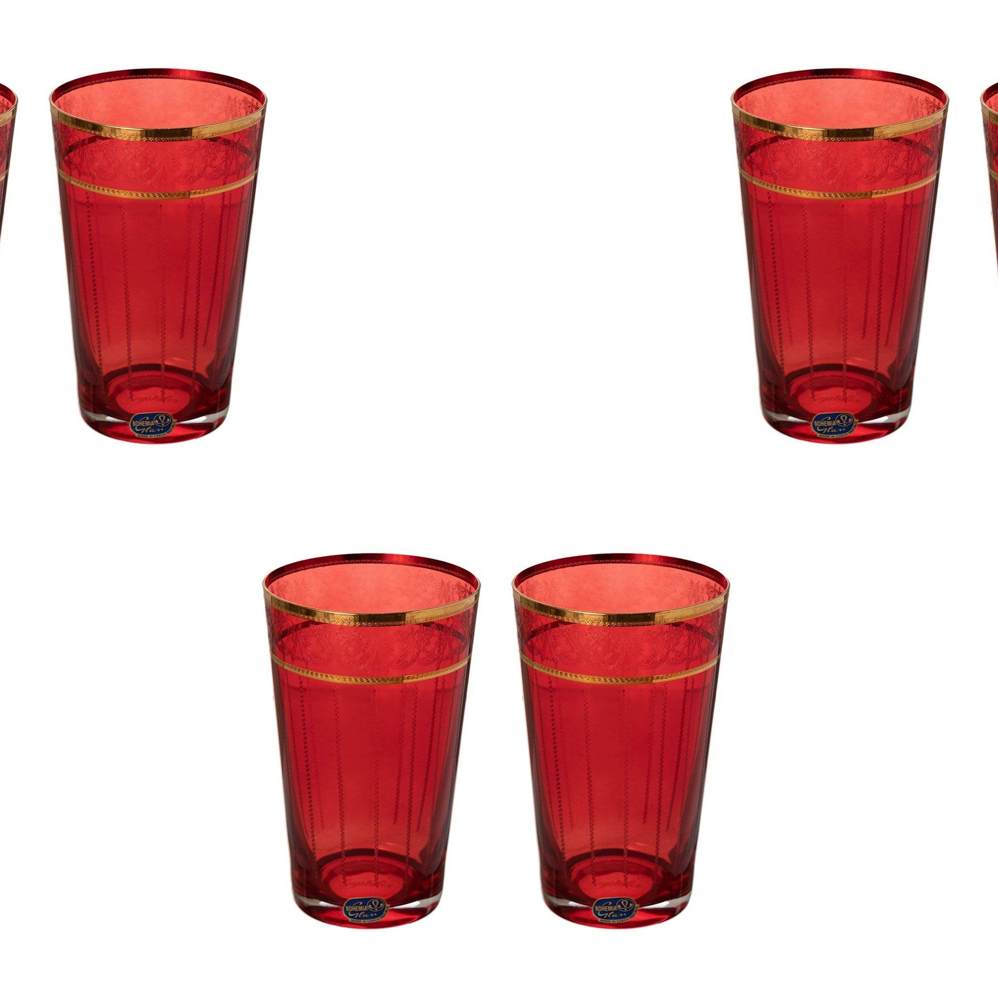 Bohemia Crystal - Highball Glass Set 6 Pieces Red & Gold - 400ml - 390003062