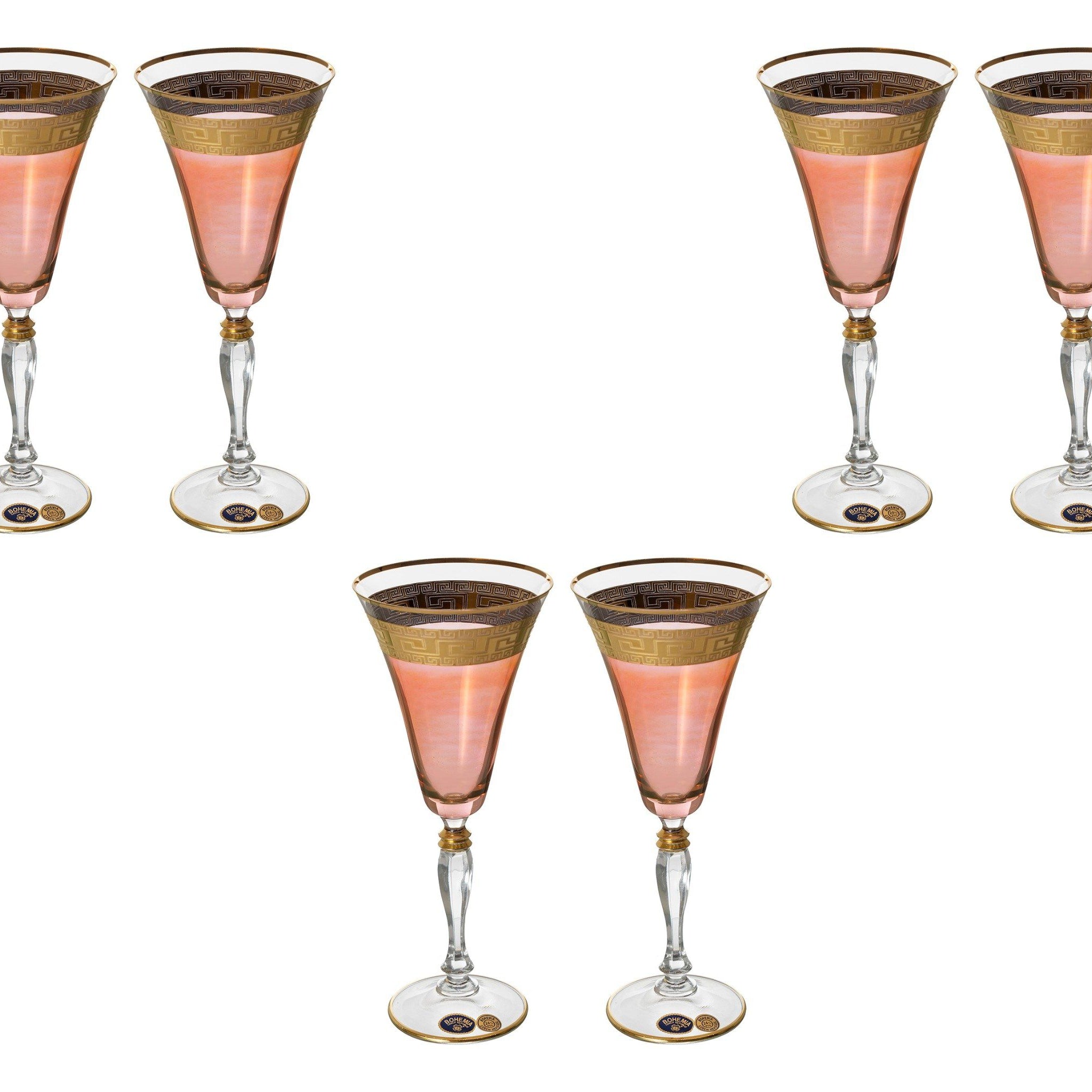 Bohemia Crystal - Goblet Glass Set 6 Pieces - Red & Gold - 230ml - 3900010047