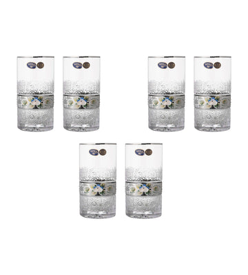 بوهيميا كريستال - طقم 6 قطع زجاج هاي بول - ورد وفضة - 470 مل - 2700010357