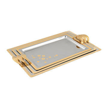 Elegant Gioiel - Rectangular Tray Set with Handles 3 Pieces - Gold - Stainless Steel 18/10 - 75000130