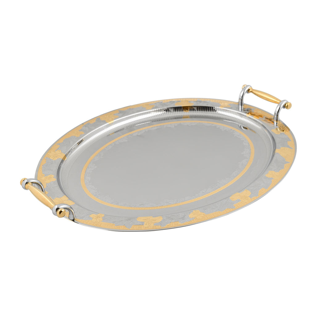 Elegant Gioiel - Oval Tray with Handles - Gold - Stainless Steel 18/10 - 48x38cm - 75000156