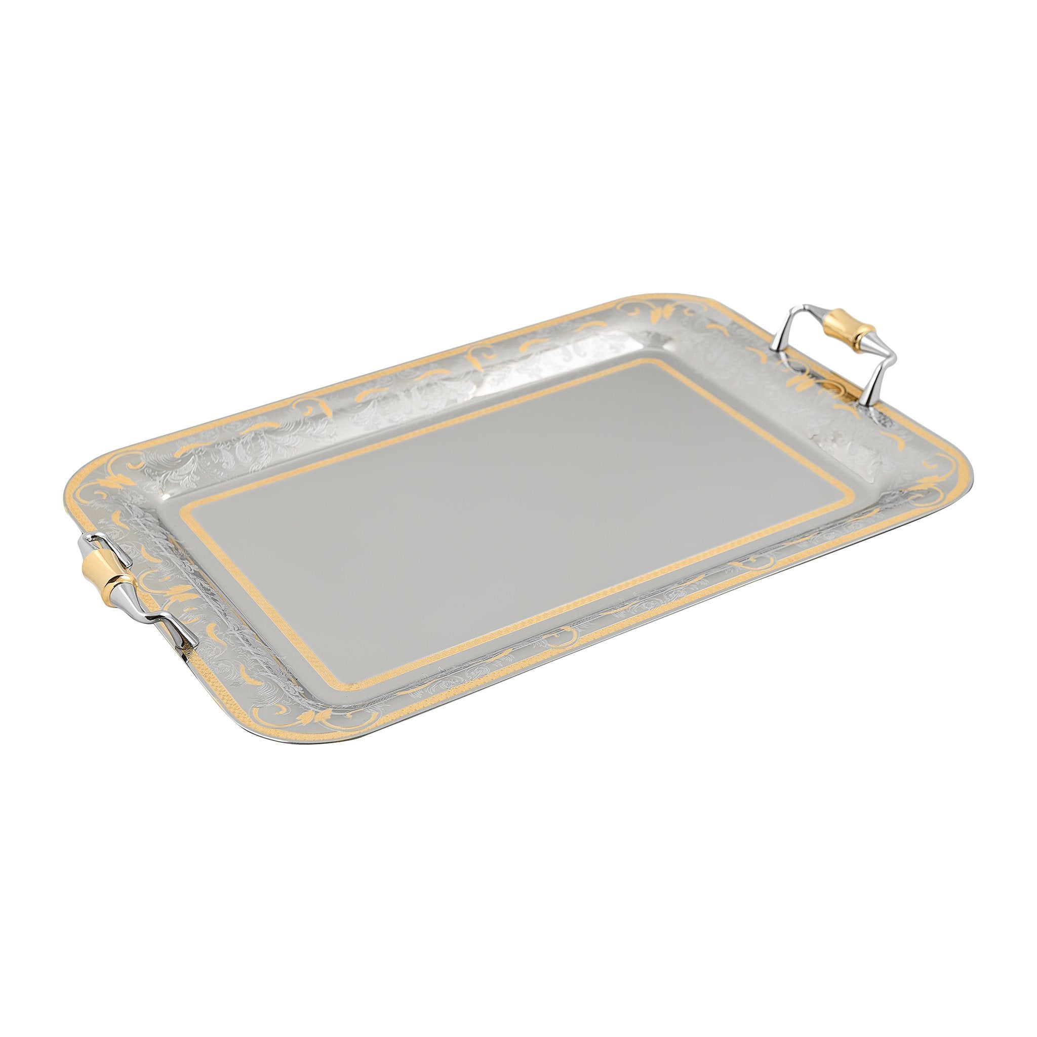 Elegant Gioiel - Rectangular Tray with Handles - Gold - Stainless Steel 18/10 - 50x36cm - 75000188