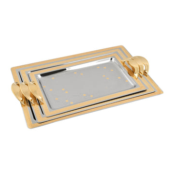 Elegant Gioiel - Rectangular Tray Set with Handles 3 Pieces - Gold - Stainless Steel 18/10 - 75000194