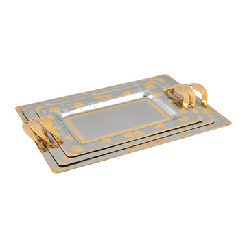 Elegant Gioiel - Rectangular Tray Set with Handles 3 Pieces - Gold - Stainless Steel 18/10 - 75000202