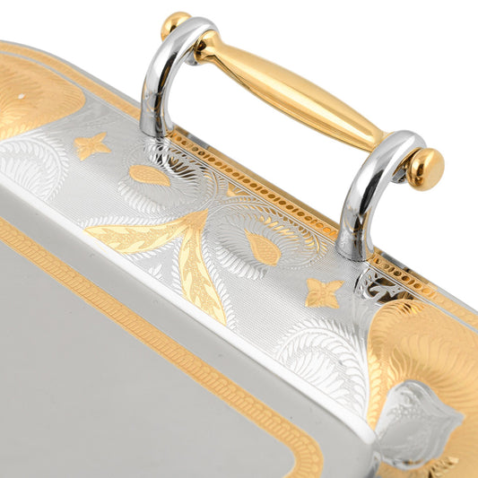 Elegant Gioiel - Rectangular Tray with Handles - Gold - Stainless Steel 18/10 - 50x32cm - 75000239