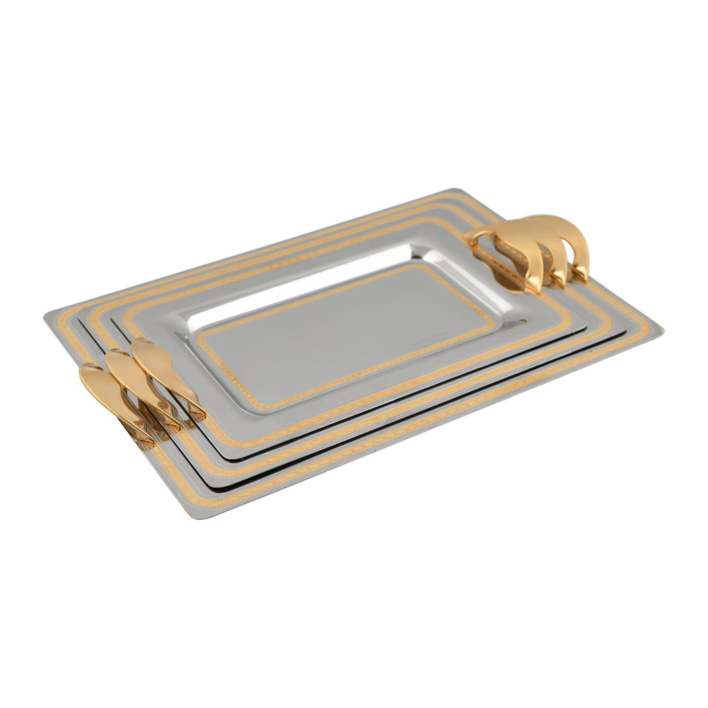 Elegant Gioiel - Rectangular Tray Set with Handles 3Pieces - Gold - Stainless Steel 18/10 - 75000249