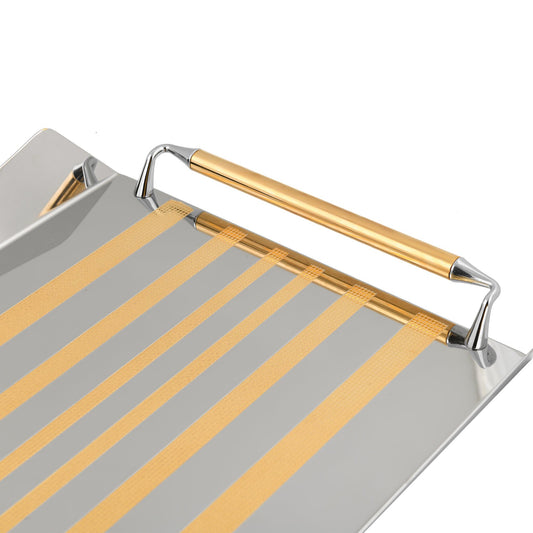 Elegant Gioiel - Rectangular Tray with Handles - Gold - Stainless Steel 18/10 - 52x35cm - 75000257