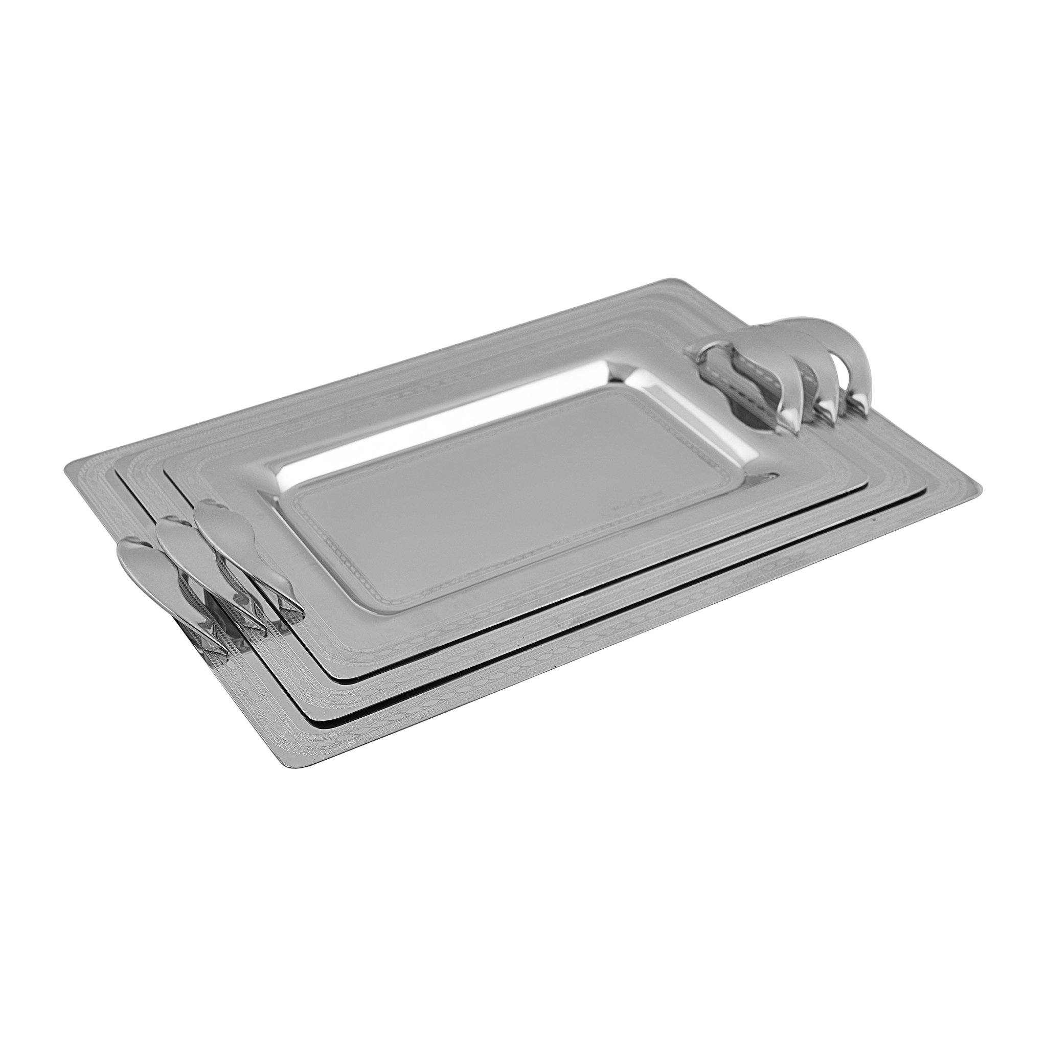 Elegant Gioiel - Rectangular Tray Set with Handles 3 Pieces - Stainless Steel 18/10 - 75000259