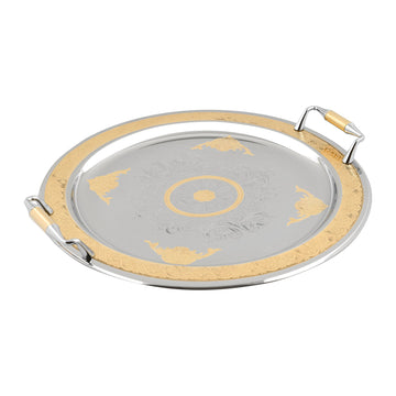 Elegant Gioiel - Round Tray with Handles - Gold - Stainless Steel 18/10 - 38cm dia - 75000269