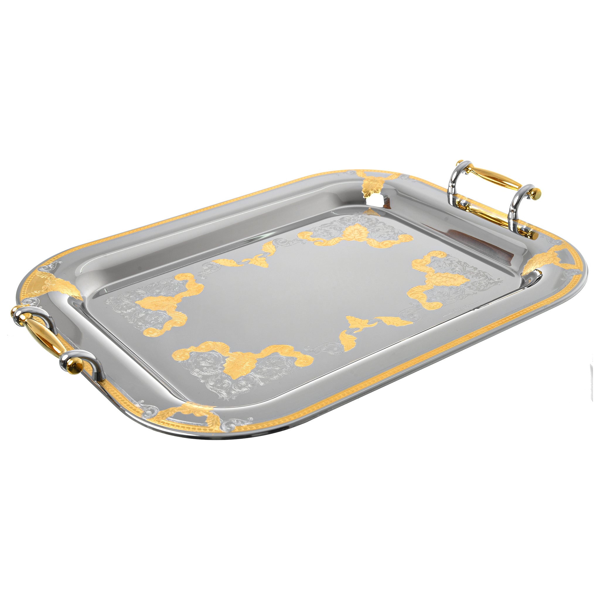 Elegant Gioiel - Rectangular Tray with Handles - Gold - Stainless Steel 18/10 - 55cm - 75000369