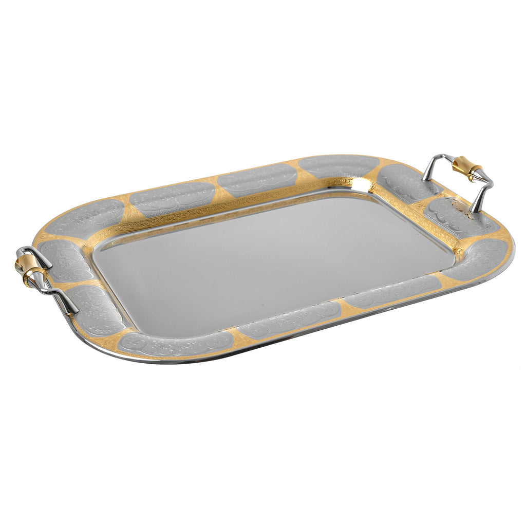 Elegant Gioiel - Rectangular Tray with Handles - Gold - Stainless Steel 18/10 - 50cm - 75000413