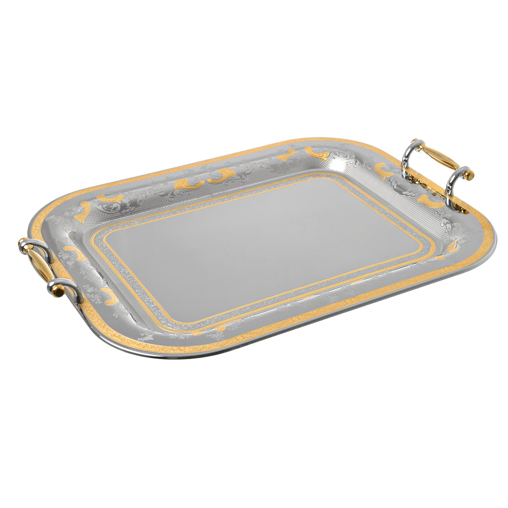 Elegant Gioiel - Rectangular Tray with Handles - Gold - Stainless Steel 18/10 - 55cm - 75000418