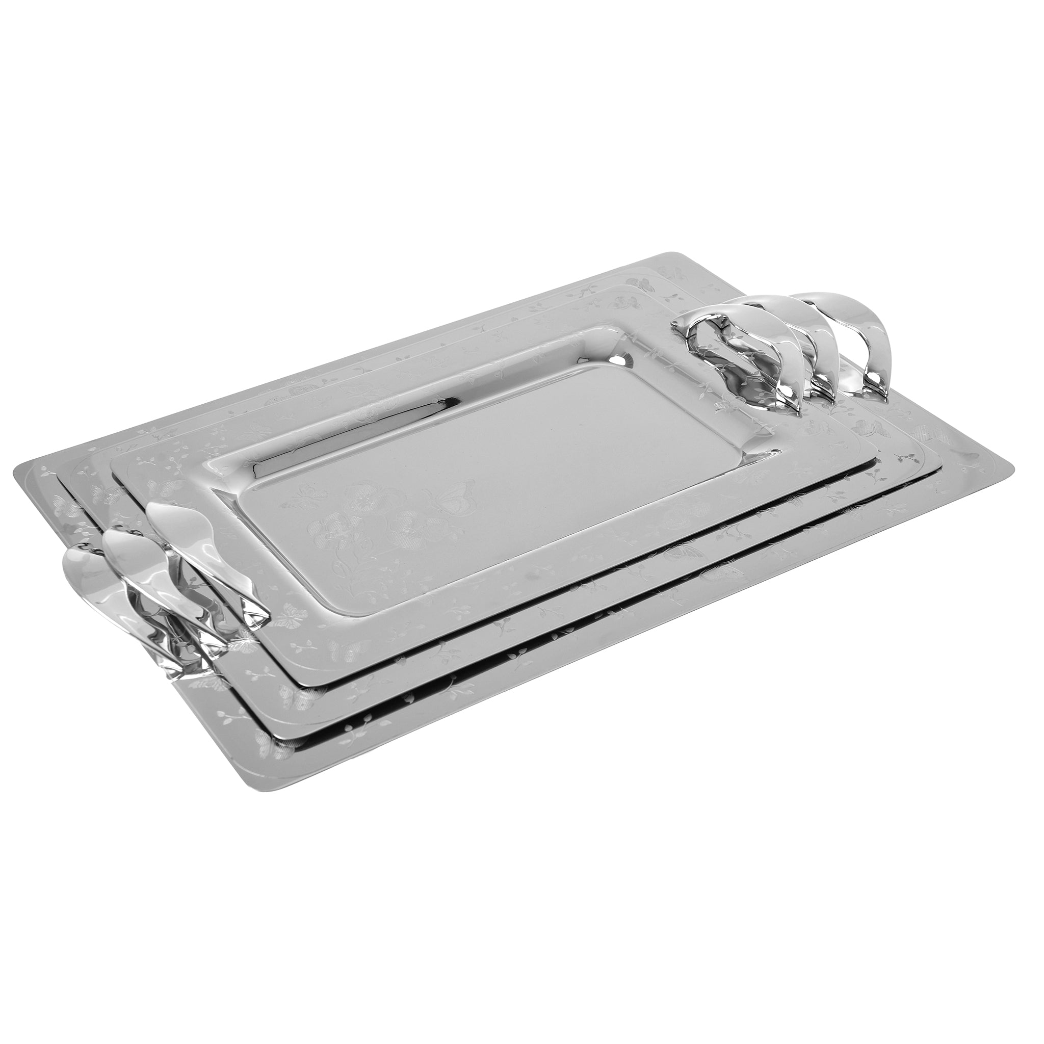 Elegant Gioiel - Rectangular Tray Set with Handles 3 Pieces - Stainless Steel 18/10 - 75000430