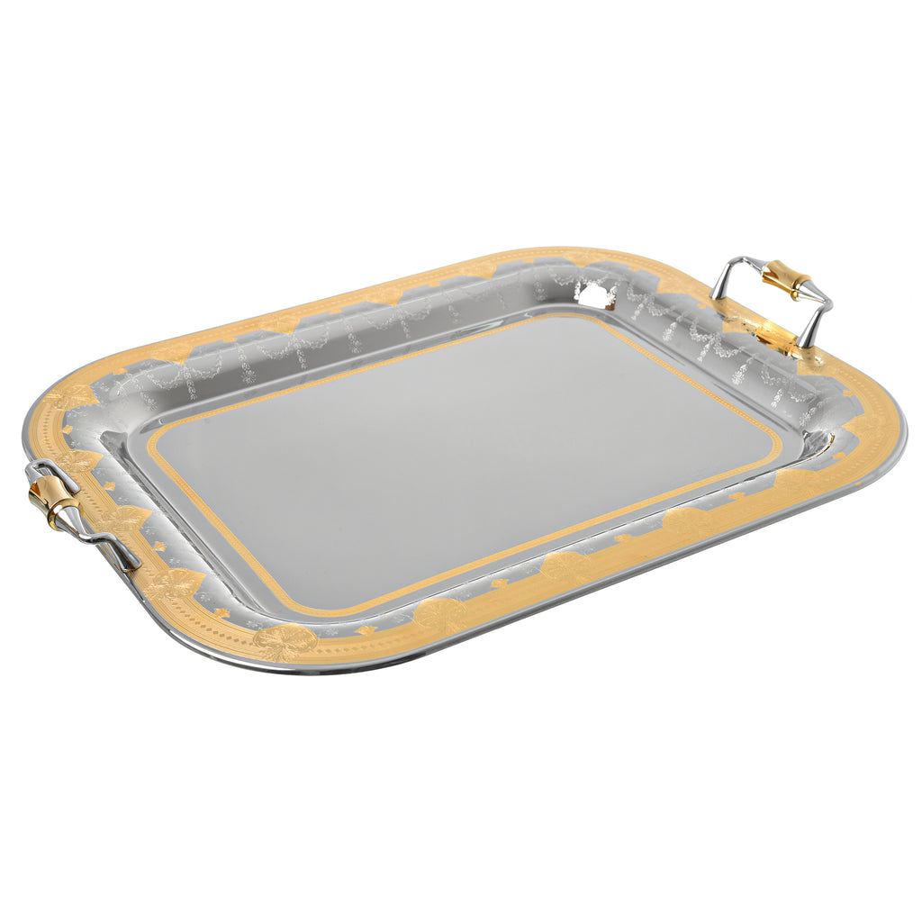 Elegant Gioiel - Rectangular Tray with Handles - Gold - Stainless Steel 18/10 - 55cm - 75000455