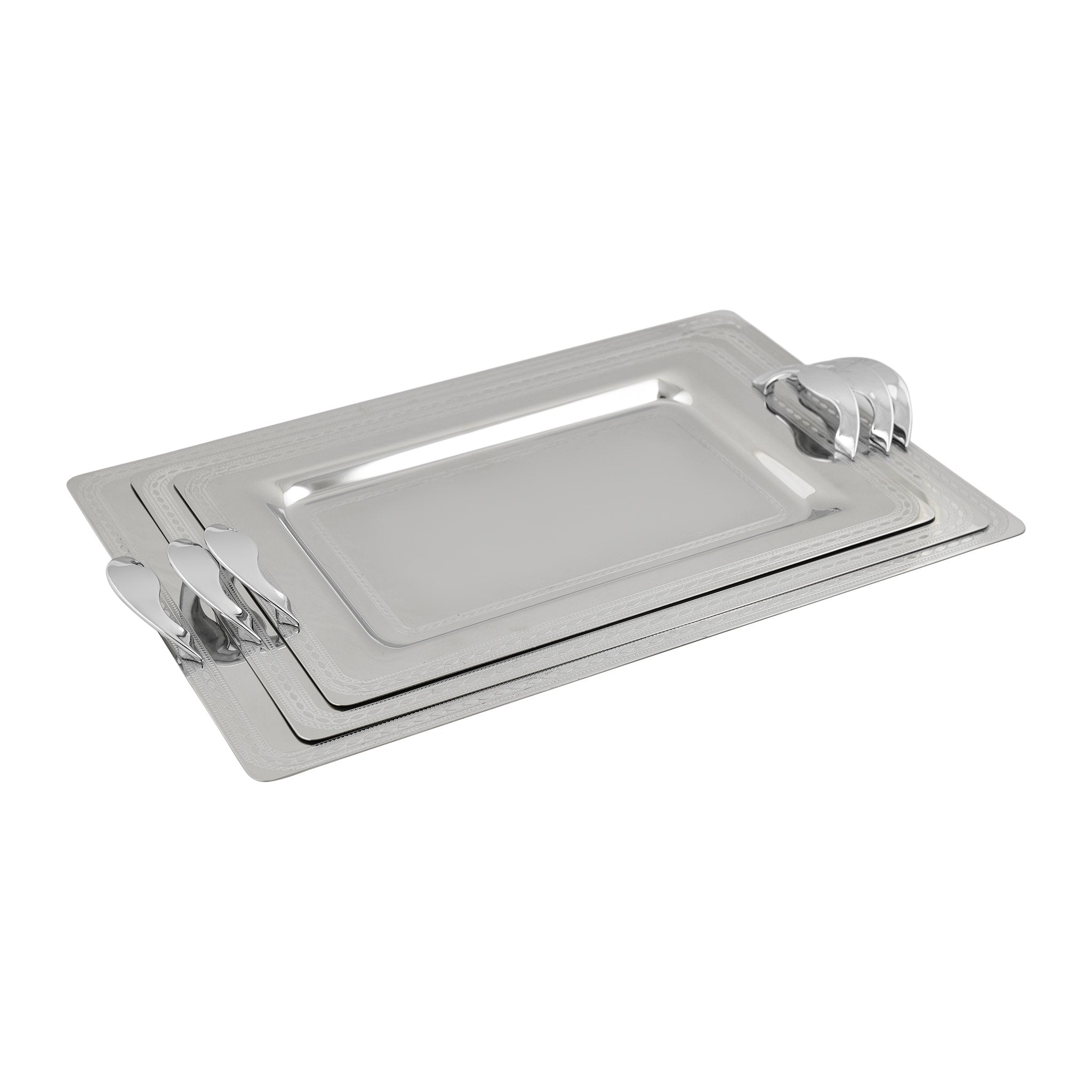 Elegant Gioiel - Rectangular Tray Set with Handles 3 Pieces - Stainless Steel 18/10 - 7500092