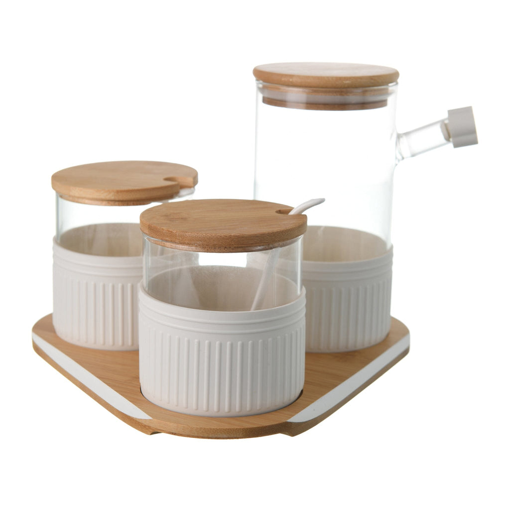 O'lala - Set of Wooden and Glass Spice Jars With Tray - White - 770008000