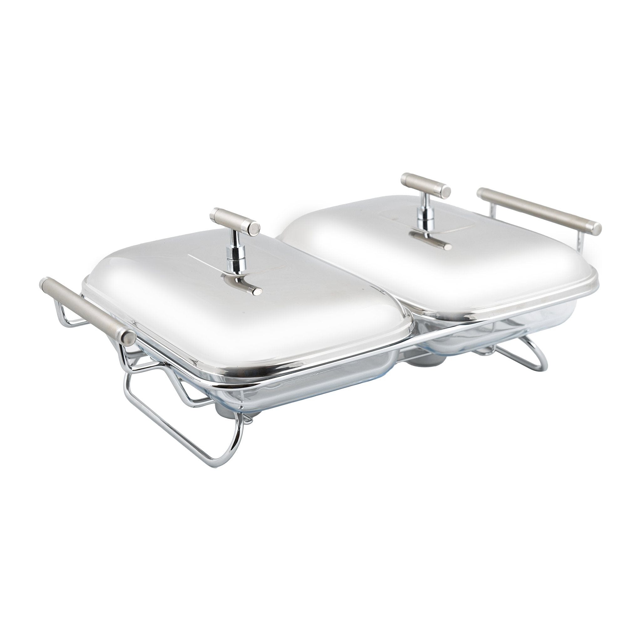 2 Rectangular Food Warmers with 2 Candles - Stainless Steel 18/10 & Tempered Glass - 2x1.5 Lit - 8000103