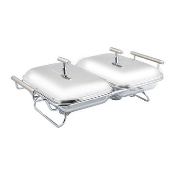 2 Rectangular Food Warmers with 2 Candles - Stainless Steel 18/10 & Tempered Glass - 2x1.5 Lit - 8000103