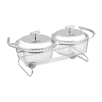 2 Round Soup Warmers with 2 Candles - Stainless Steel 18/10 & Tempered Glass - 2x2.5 Lit - 8000117