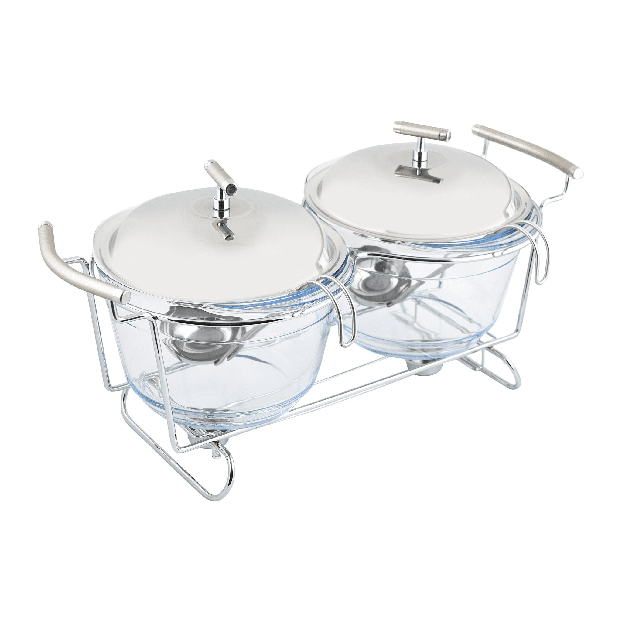 2 Round Soup Warmers with 2 Ladles - Stainless Steel 18/10 & Tempered Glass - 2x4.0 Lit - 8000119