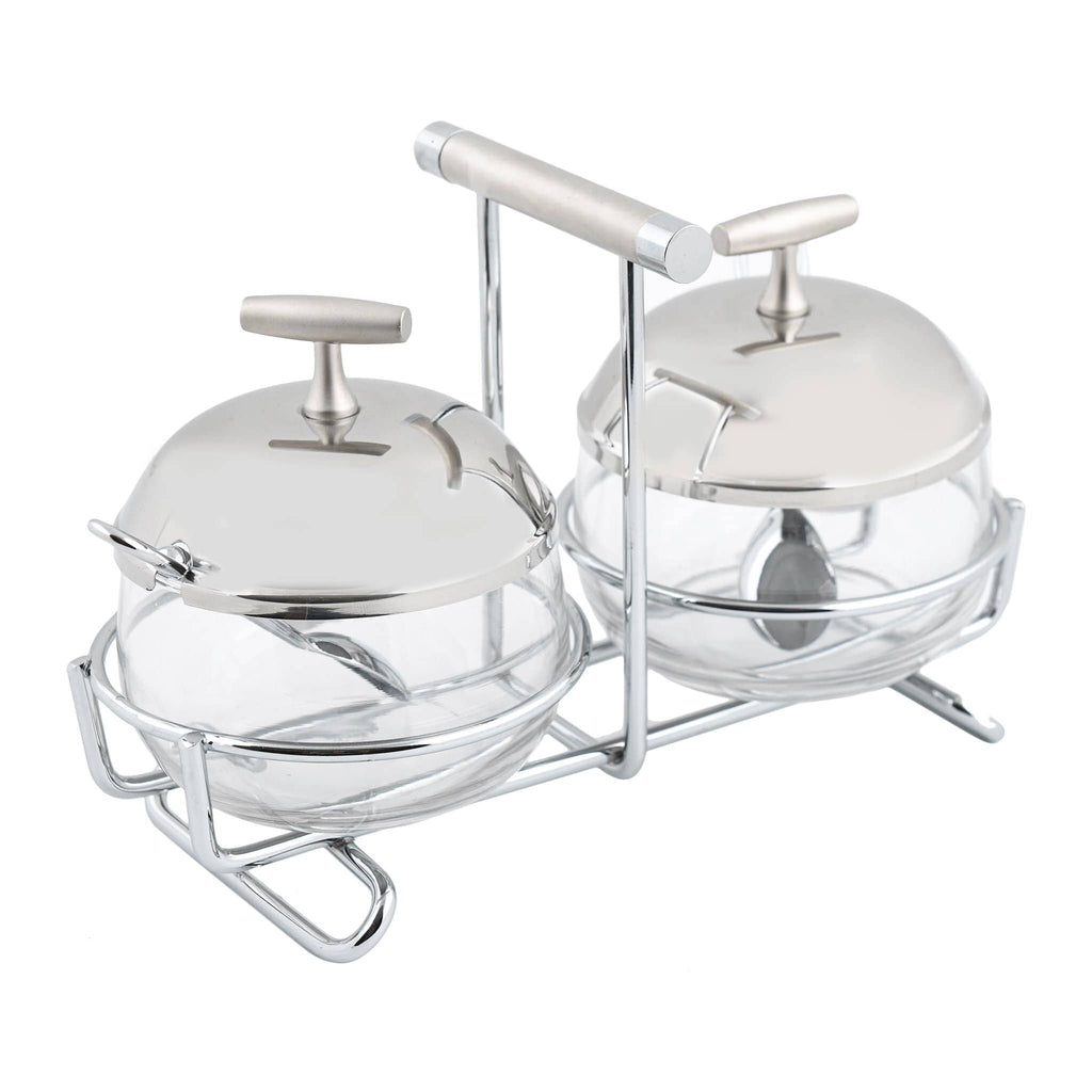 2 Jam Serving Dishes with Spoons - Stainless Steel 18/10 & Glass - 8.9x10.7 cm - 8000121