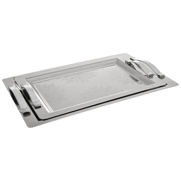 Goldon - Rectangular Tray Set With Handles 2 Pieces - Stainless Steel - 80001520
