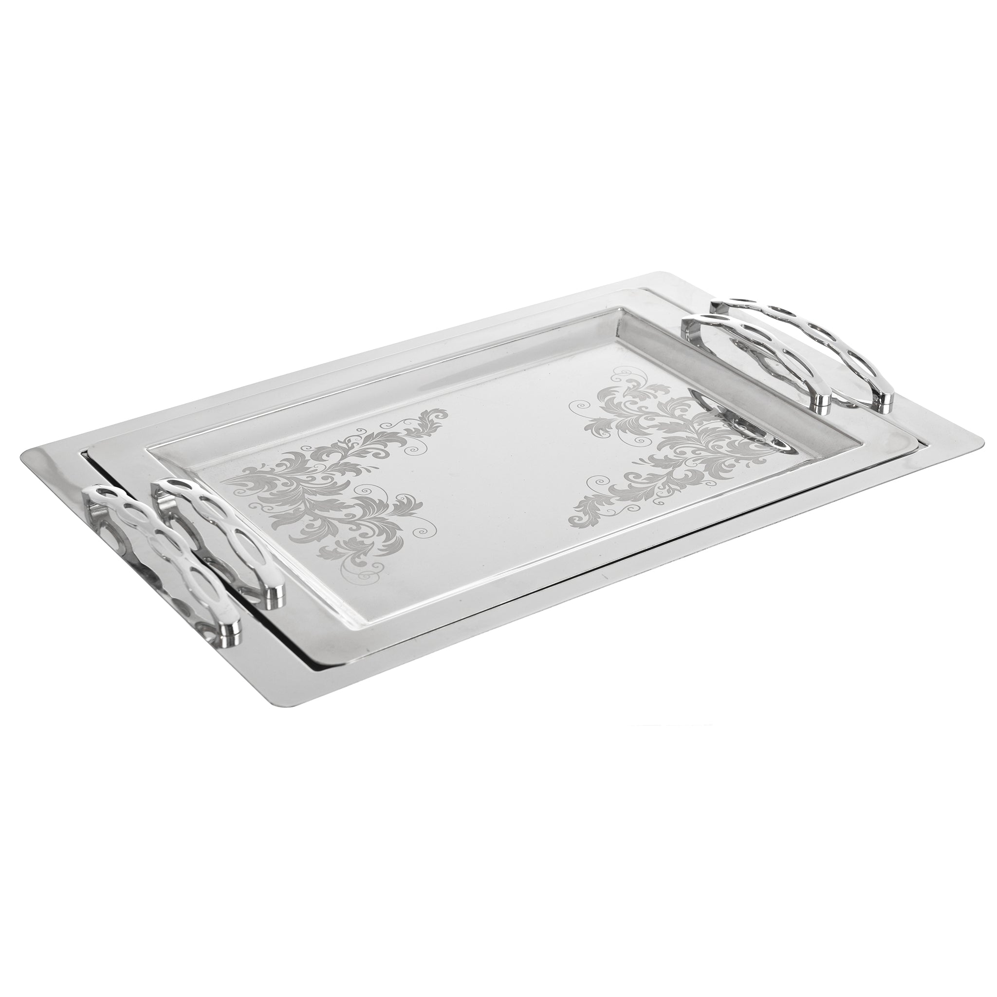Goldon - Rectangular Tray Set With Handles 2 Pieces - Stainless Steel - 80001530
