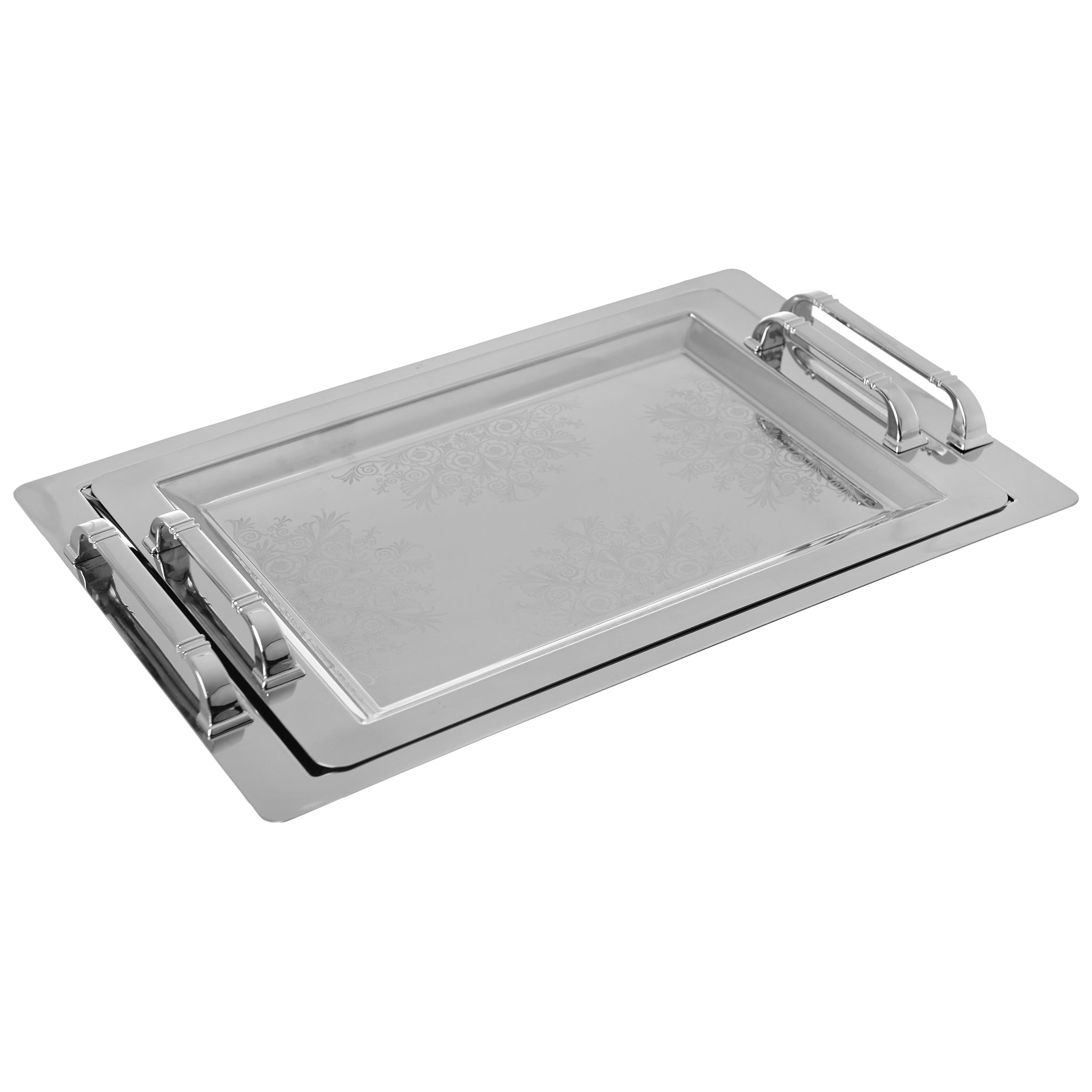Goldon - Rectangular Tray Set With Handles 2 Pieces - Stainless Steel - 80001534