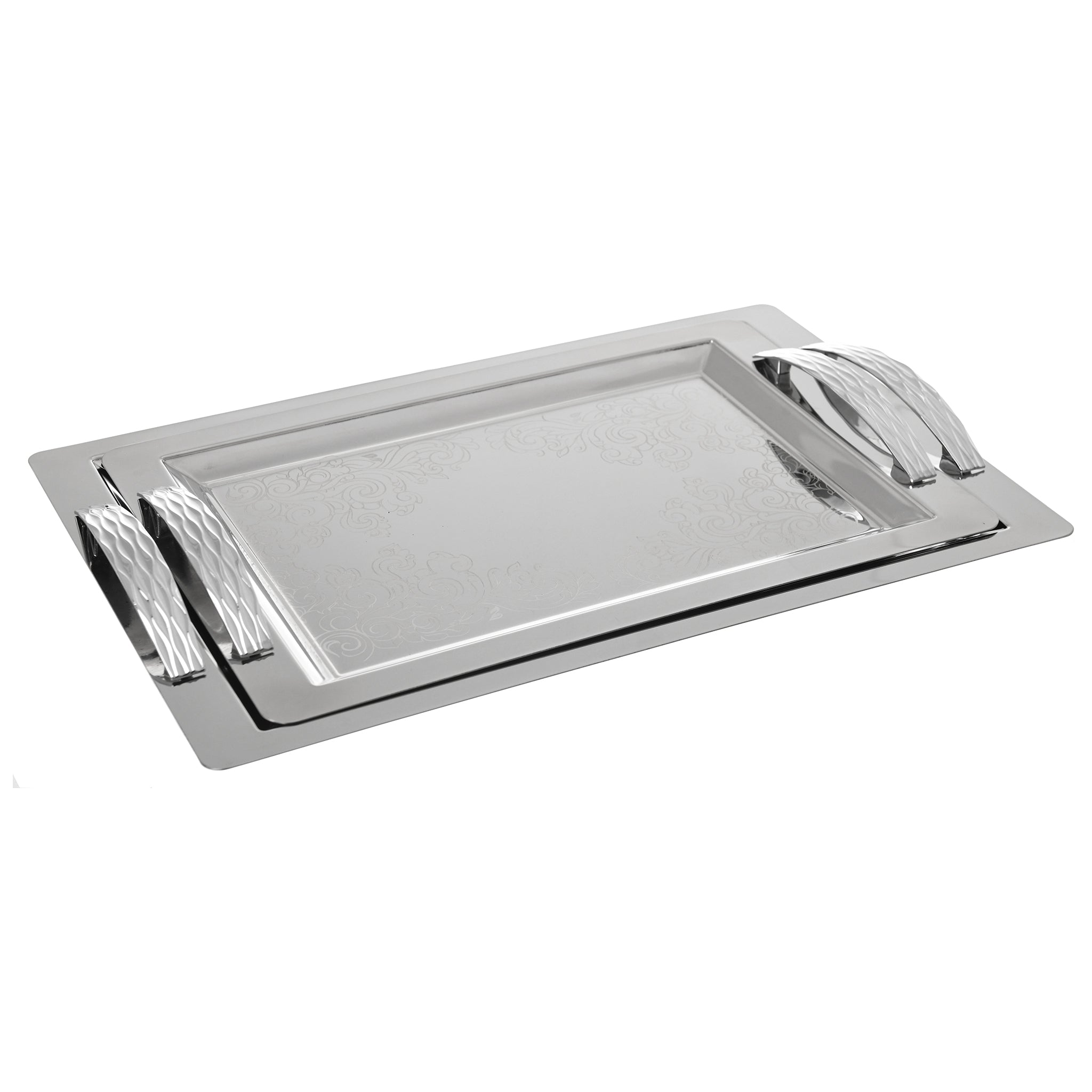Goldon - Rectangular Tray Set with Handles 2 Pieces - Stainless Steel 18/10 - 80001535