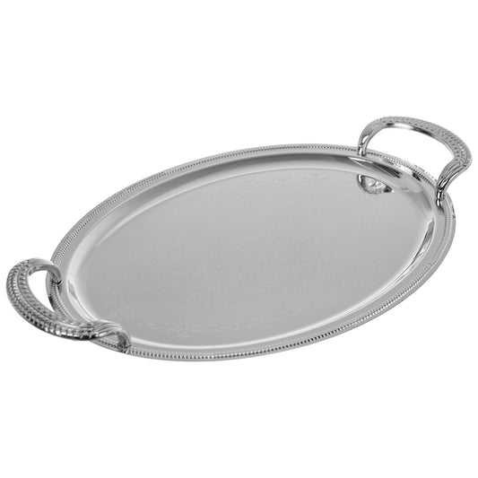 Oval Tray Set with Handles 3 Pieces - Silver Plated Metal - 800022