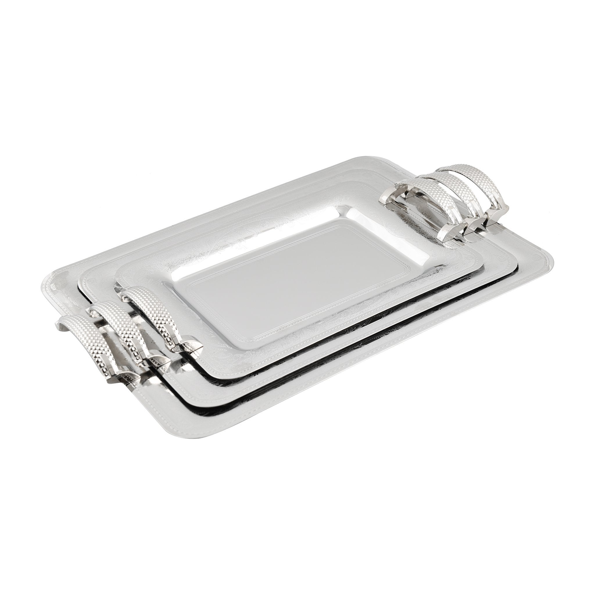 Rectangular Tray Set with Handles 3 Pieces - Stainless Steel 18/10 - 80003