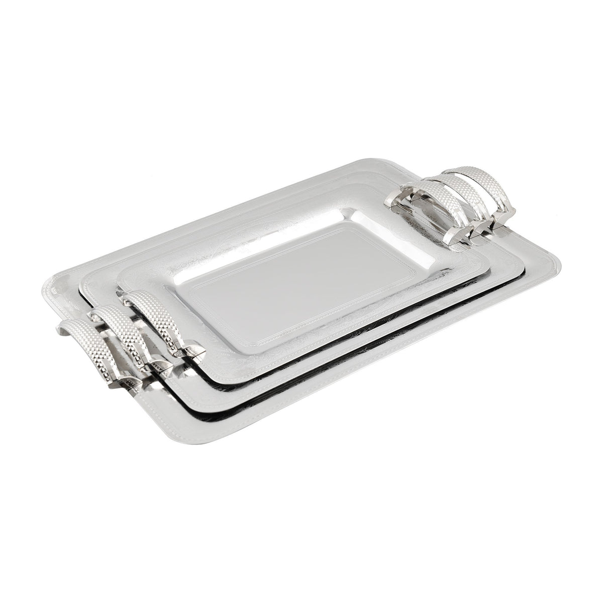 Kitchen Rectangular Tray With Net Rectangular Tray Set with Handles 3 Pieces - Stainless Steel 18/10 - 8