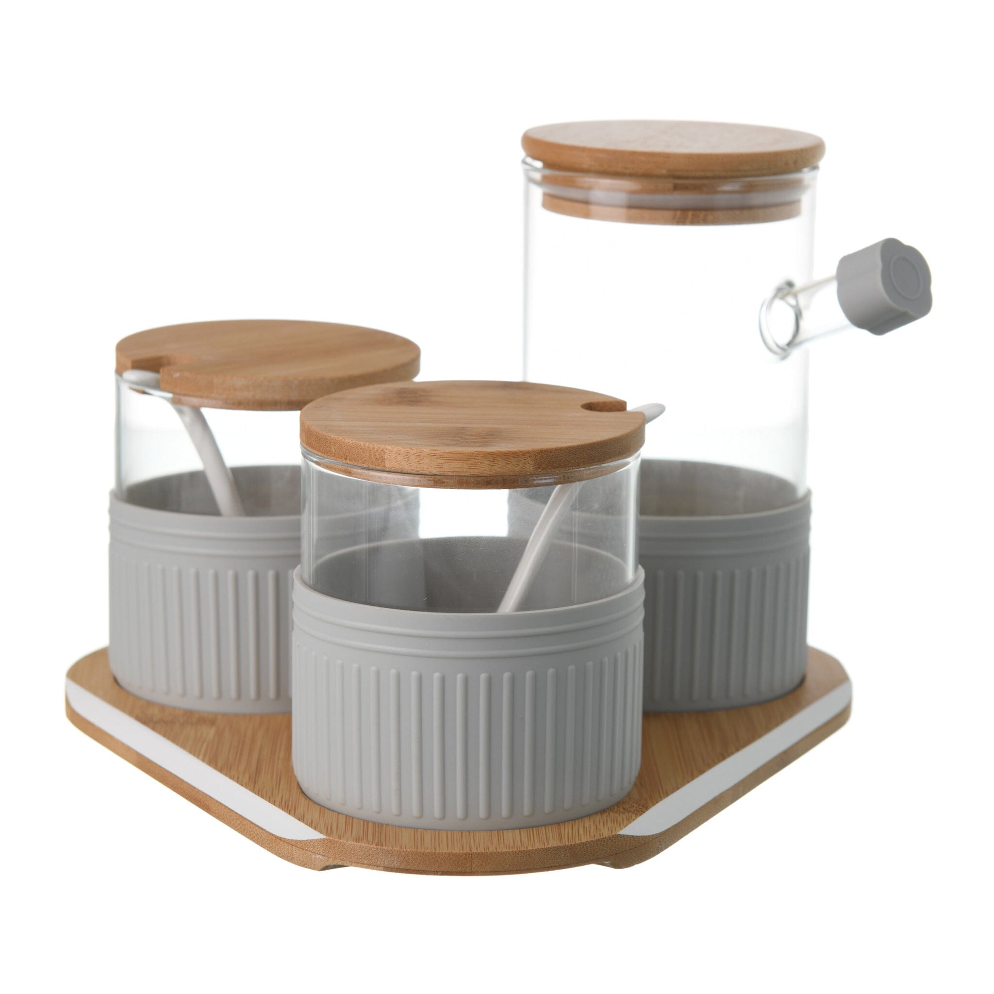 O'lala - Set of Wooden and Glass Spice Jars With Tray - Grey - 770008001