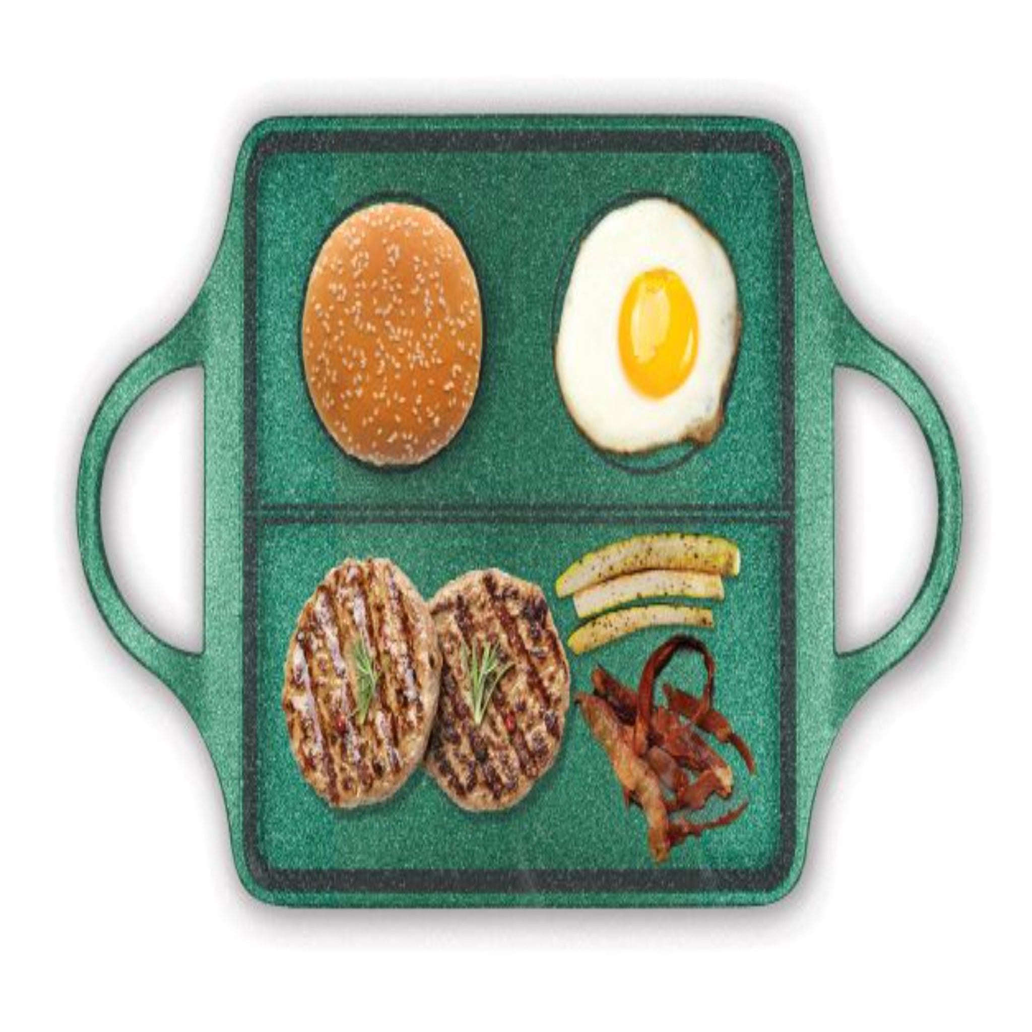 Piastra DR. GREEN BB Burger Risoli', 40x24 Cm, 3 Aree Di Cottura In Alluminio Antiaderente Ecologico - Made In Italy