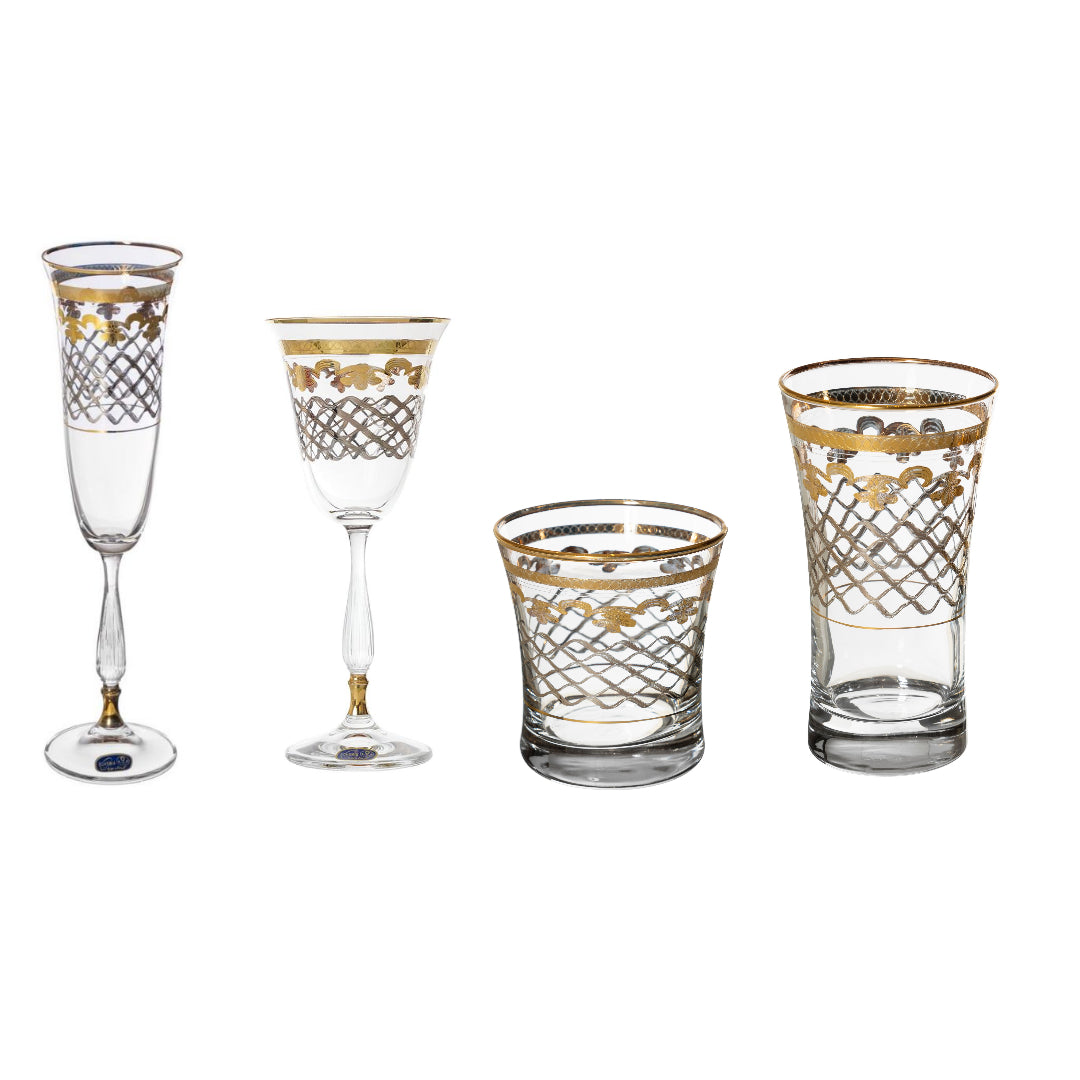 Glass Set 24 Pieces -Silver & Gold